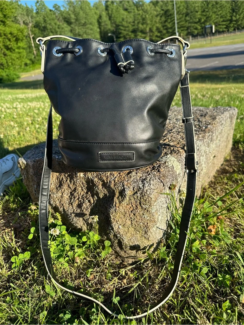 Vera Bradley Bucket Crossbody Classic Drawstring Purse faux Leather Vegan